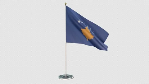 Kosovo Small Flag Pole Loops With Alpha Stock Footage 162470161