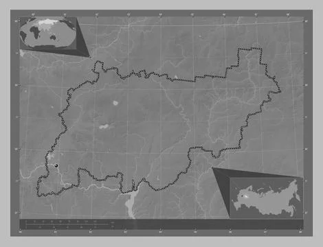 Kostroma, Russia. Grayscale elevation map with lakes and rivers Stock Illustration