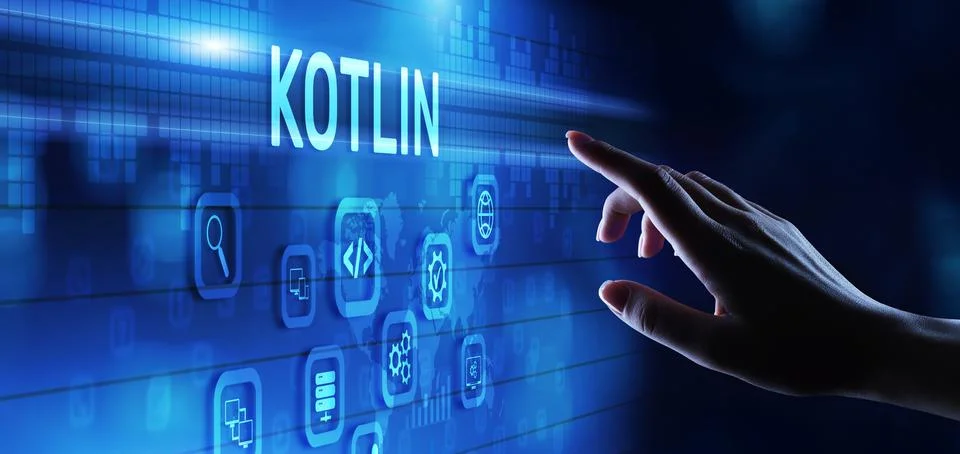 Kotlin programming language mobile application software development concept on Fotos de archivo