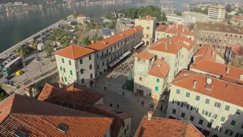 Kotor clock Tower from drone Stock Footage 231265544