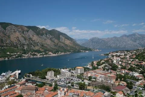 Kotor.  View from the observation deck. The old town road. Montenegro. Stock Photos