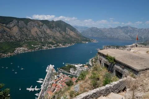 Kotor.  View from the observation deck. The old town road.Montenegro. Stock Photos