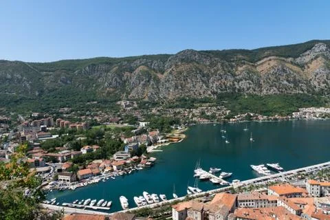 Kotor.  View from the observation deck. The old town road.Montenegro. Stock Photos