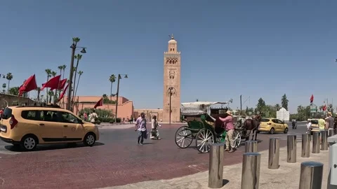 Koutoubia Mosque overlooking a lively square in Marrakech, Morocco. June 07.2026 Stock Footage 337766584