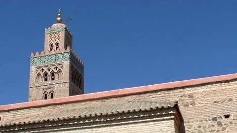 The Koutoubia mosque under the blue sky of Marrakech Stock Footage 297847591