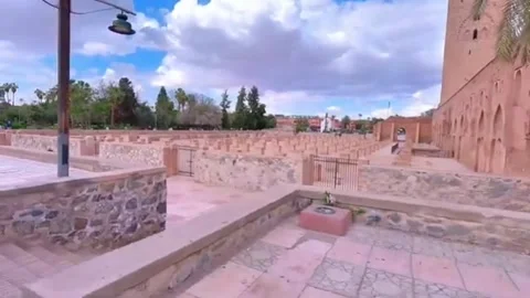 Koutoubia Mosque Walking Pan Shot Marrakech Morocco Stock Footage 335550718