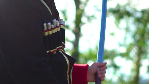 Kozak with a sword in his hands Stock Footage 137989394
