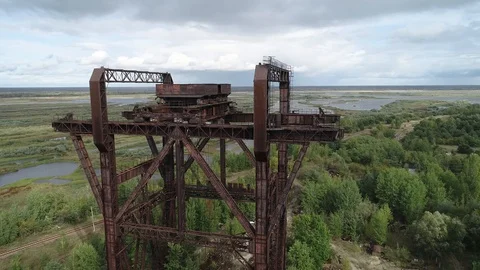 KP-640 crane. Rusty tap. Near the city of Pripyat. Stock Footage 128246752
