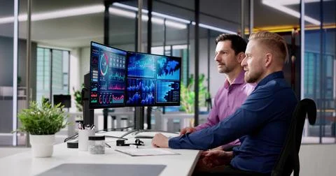 KPI Business Analytics Data Dashboard. Analyst Using Computer Stock Photos