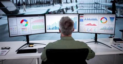 KPI Business Analytics Data Dashboard. Analyst Using Computer Stock Photos