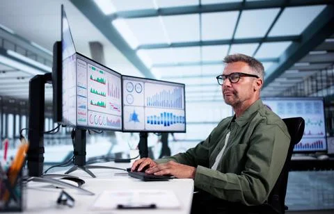 KPI Business Analytics Data Dashboard. Analyst Using Computer Stock Photos
