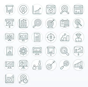 Kpi Comprehensive Vector Bundle with 32 Display Perfect Thin Line 128x128 Ico Stock Illustration
