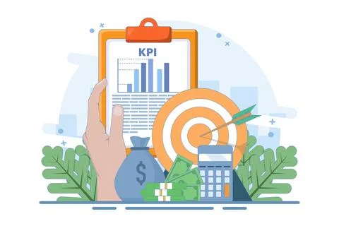 KPI Concept, Business Technical Key Performance Indicators. Illustrazione stock
