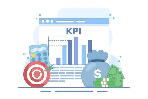 KPI Concept, Business Technical Key Performance Indicators. Illustrazione stock