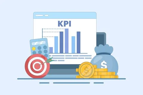KPI Concept, Business Technical Key Performance Indicators. Illustrazione stock
