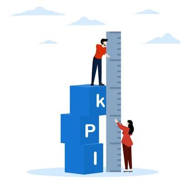 KPI concept, key performance indicator measurement to evaluate success. Illustrazione stock