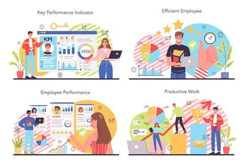 KPI concept set. Key performance indicators. Employee evaluation Stock Illustration