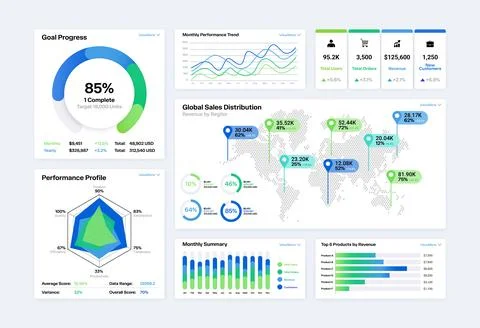 KPI Dashboard minimal templates analytics business element background Stock Illustration