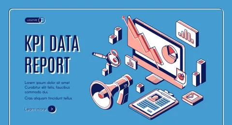KPI data report isometric landing page, banner Stock Illustration