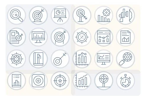 Kpi Design Vector Icons featuring 24 Pixel Aligned Thin Line Style 스톡 일러스트