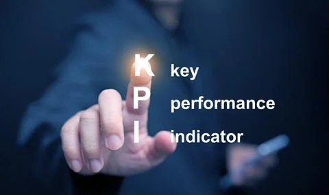 KPI key performance indicator. A businessman tapping on virtual screen to u.. Stock Photos