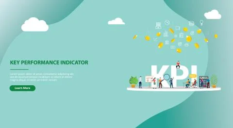Kpi key performance indicator concept website template banner design - vector Stock Illustration