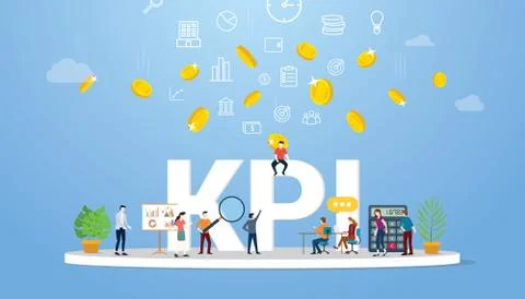 Kpi key performance indicator concept business with team people work together Stock Illustration