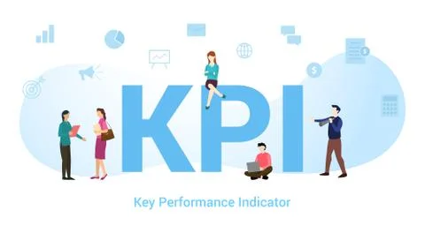 Kpi key performance indicator concept with big word or text and team people w Stock Illustration