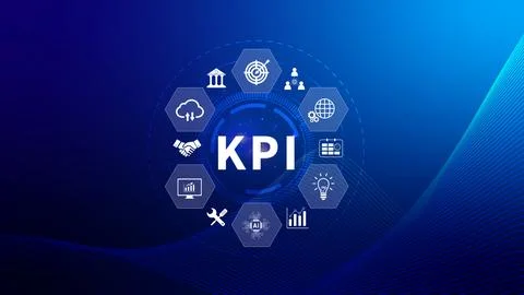 KPI, Key Performance Indicator concept, Management data System KPI connecte.. Illustrazione stock