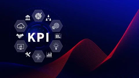 KPI, Key Performance Indicator concept, Management data System KPI connecte.. Illustrazione stock