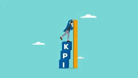 KPI, key performance indicator measurement to evaluate business success ill.. Illustrazione stock