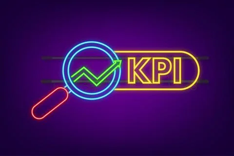 KPI Key Performance Indicator neon icon. Measurement, Optimization, Strategy Illustrazione stock