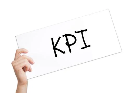 KPI (Key Performance Indicator) Sign on white paper. Man Hand Holding Paper w 스톡 사진