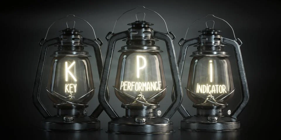 KPI, Key Performance Indicators - Vintage Kerosene Lanterns - 3d illustration Stock Illustration