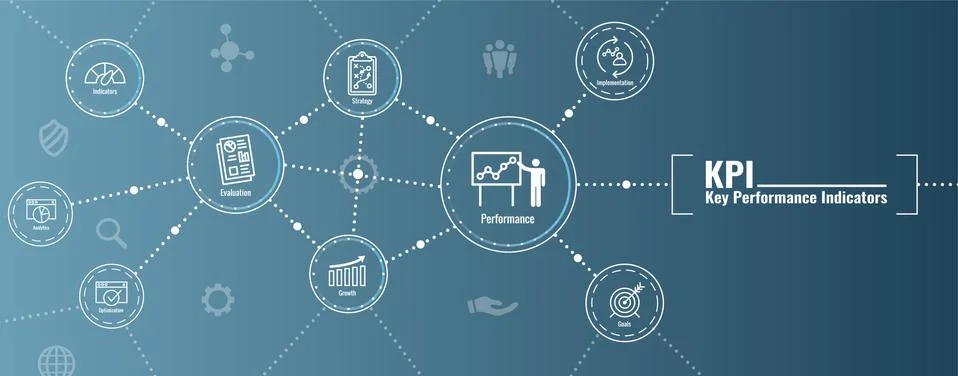 KPI - Key Performance Indicators Web Header Banner &amp; Icon set Illustrazione stock