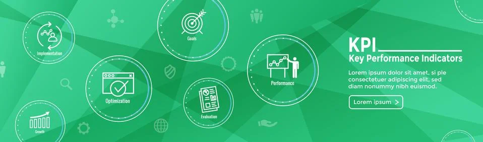 KPI - Key Performance Indicators Web Header Banner &amp; Icon set Illustrazione stock