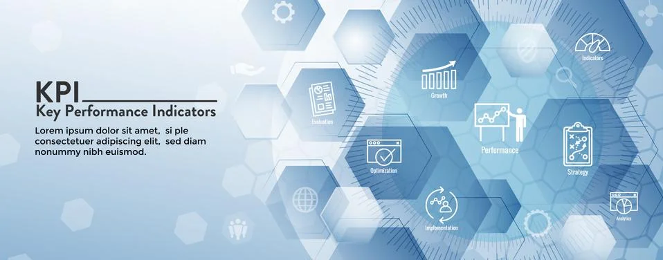 KPI - Key Performance Indicators Web Header Banner &amp; Icon set Illustrazione stock