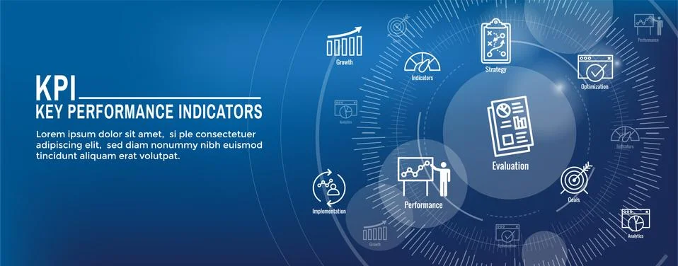 KPI - Key Performance Indicators Web Header Banner &amp; Icon set Stock Illustration