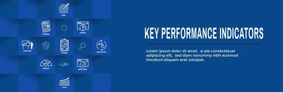 KPI with Key Performance Indicators Web Header Banner and Icon set Illustrazione stock