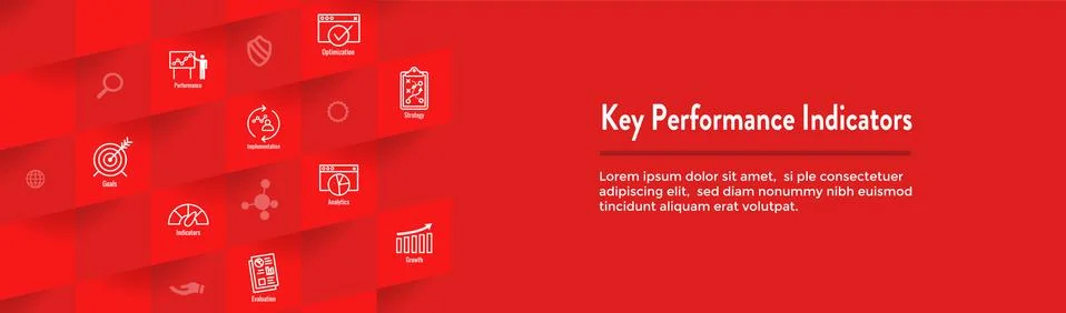 KPI with Key Performance Indicators Web Header Banner and Icon set Illustrazione stock