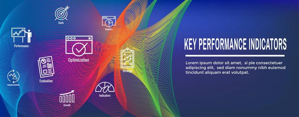 KPI with Key Performance Indicators Web Header Banner and Icon set 스톡 일러스트