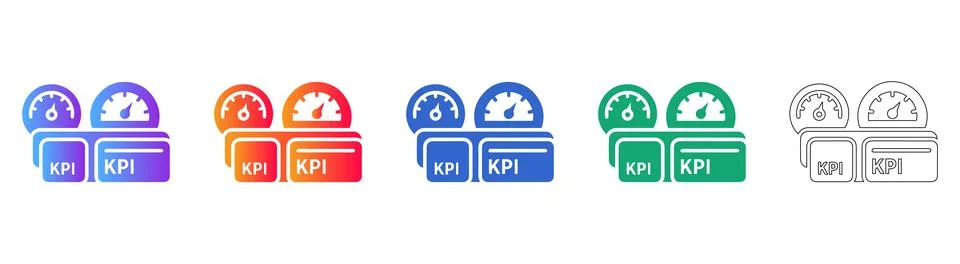 KPI Performance Gauge and Reporting Icons Stock Illustration