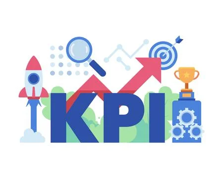 KPI Performance Growth with Rocket Launch and Trophy Illustration