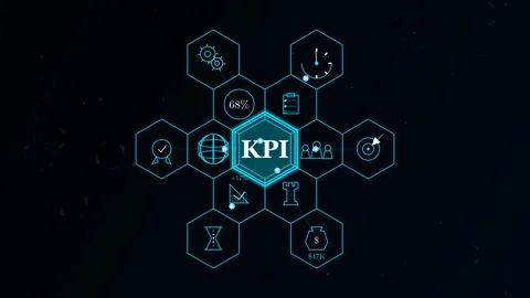KPI performance metrics interface with digital icons on futuristic business 動画素材 344095981