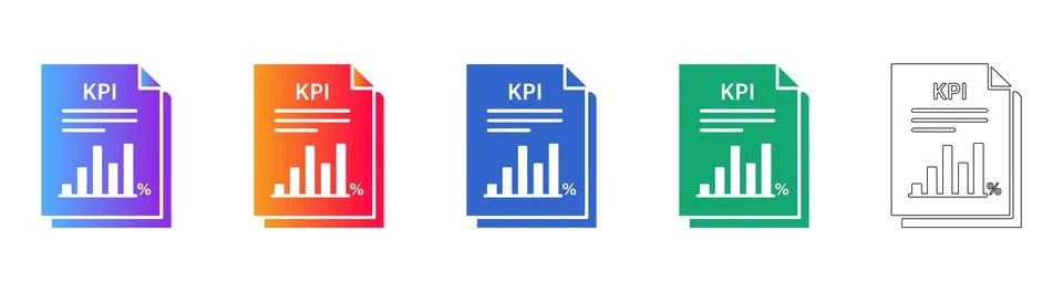 KPI Performance Report Icon Set Stock Illustration