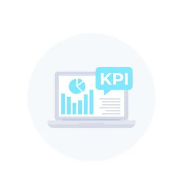 KPI vector icon with laptop and business analytics, key performance indicator イラスト素材