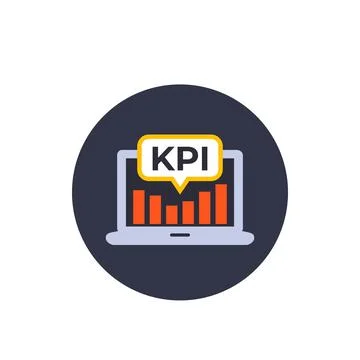 KPI vector icon with laptop and analytics, flat style 스톡 일러스트