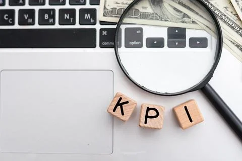 KPI word on cubes. Key performance indicator. 스톡 사진