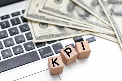 KPI word on cubes. Key performance indicator. Stock Photos