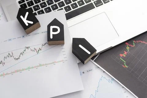 KPI word on cubes. Key performance indicator. Stock Photos